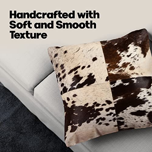 Set of 2, Natural Torino Cowhide Throw Pillows with Poly Insert | Kobe Accent Pillows Handcrafted from 100% Cow Hide, S&P Choco & White, 12 in x 20 in