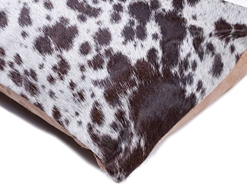 Set of 2, Natural Torino Cowhide Throw Pillows with Poly Insert | Kobe Accent Pillows Handcrafted from 100% Cow Hide, S&P Choco & White, 12 in x 20 in