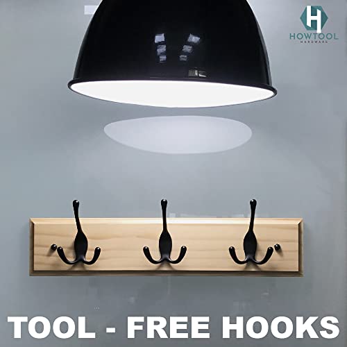 HOWTOOL Wall Mounted Coat Hook Rack with 3 Self-Adhesive Tri Hooks - Perfect for Hanging Coats Hats Towels & Purses