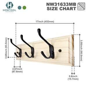 HOWTOOL Wall Mounted Coat Hook Rack with 3 Self-Adhesive Tri Hooks - Perfect for Hanging Coats Hats Towels & Purses