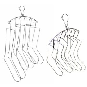 silly monkey 6 pair of adult & children sizes sock blockers laundry drying hanger rack stainless steel, complete with small medium large sock blockers for shaping, drying, displaying knitted socks