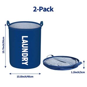 Consmos 2-Pack Collapsible Laundry Basket, Large Laundry Hamper with Handle, Freestanding Laundry Baskets Dirty Clothes Basket for Bedroom, Bathroom& College Dorm, Dark Blue