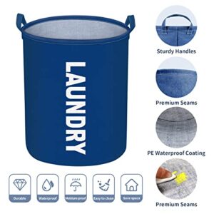 Consmos 2-Pack Collapsible Laundry Basket, Large Laundry Hamper with Handle, Freestanding Laundry Baskets Dirty Clothes Basket for Bedroom, Bathroom& College Dorm, Dark Blue