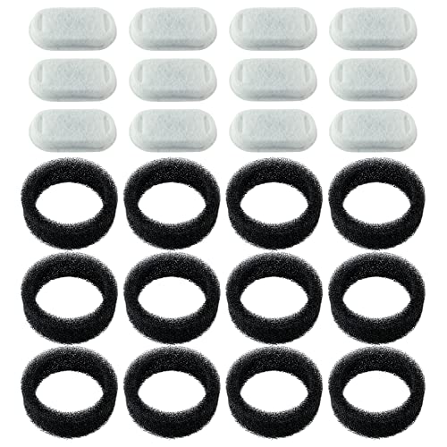 PET STANDARD Replacement Water Filter & 12 Pack Replacement Pre-Filter Sponges Compatible with PETLIBRO® Stainless Steel Pet Water Fountain Model #PLWF003, 67oz/2L, Cat Water Fountain Pack of 12