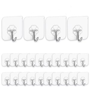 pengwei 24 pack adhesive hooks transparent non-marking waterproof hooks strong adhesive hooks for kitchen bathroom cloakroom reusable wall hooks nail free heavy duty adhesive hooks