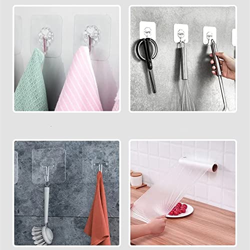 Pengwei 24 Pack Adhesive Hooks Transparent Non-Marking Waterproof Hooks Strong Adhesive Hooks for Kitchen Bathroom Cloakroom Reusable Wall Hooks Nail Free Heavy Duty Adhesive Hooks