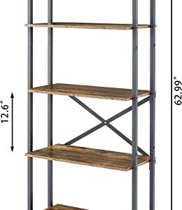 Hoctieon 5 Tier Bookshelf, Tall Bookcase Shelf Storage Organizer, Vintage Wood Open Shelves, Utility Organizer Shelves for Home Office, Living Room, Bedroom, Kitchen, Bathroom, Rustic Brown