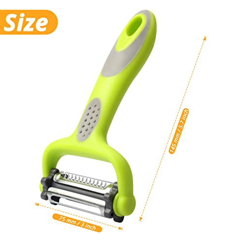 DEFUTAY Vegetable Peeler - Potato Peelers for Kitchen 3-in-1 Kitchen Peeler Ultra Sharp Stainless Steel Peeler for Vegetable, Potato, Cucumber, Carrot, All Fruits & Veggies (Green)