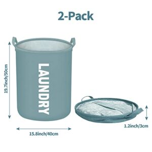 Consmos 2-Pack Collapsible Laundry Basket, Large Laundry Hamper with Handle, Freestanding Laundry Baskets Dirty Clothes Basket for Bedroom, Bathroom& College Dorm, Haze Blue