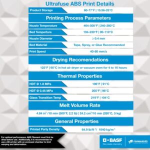 BASF Ultrafuse Premium 3D Printer ABS Filament - 1.75mm - Black - 750g Spool - +/- 0.02mm Dimensional Printing Accuracy - FDM Printer Compatible Print Material - 750 Gram - 1.75 mm