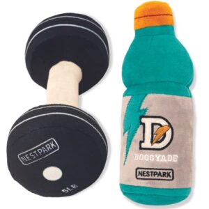 nestpark fitness funny dog toys - doggyade and doggy dumbbell workout parody cute dog toys - 2 pack (workout pack)