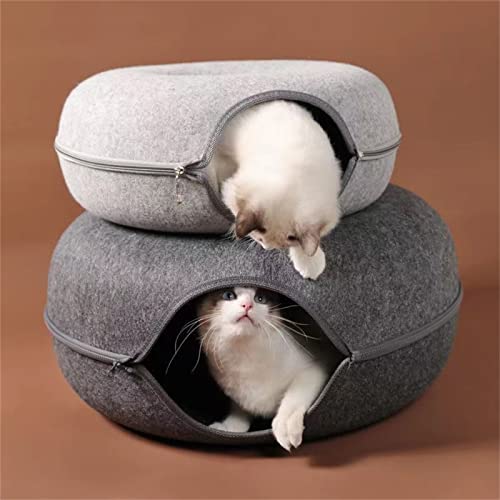 Cat Felt Tunnel Toy, Cat Donut Tunnel. Interactive Play Toys for Cats. Cat Tunnels for Indoor Cats, Great Toy for Cats Small Animals Grey,Dark Grey,Large