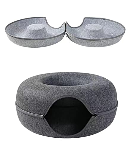 Cat Felt Tunnel Toy, Cat Donut Tunnel. Interactive Play Toys for Cats. Cat Tunnels for Indoor Cats, Great Toy for Cats Small Animals Grey,Dark Grey,Large