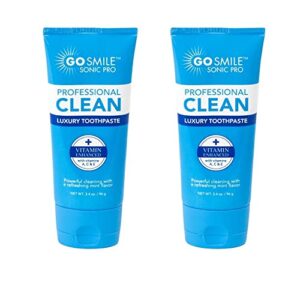 go smile professional clean luxury teeth whitening toothpaste - travel size tooth enamel whitener & stain remover, no sensitivity - dentist recommended vitamin enhanced formula - mint 3.4 oz, 2 pack