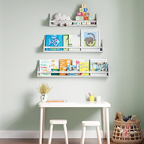 brightmaison Angel 36"-30"-24" Nursery Books Shelves Wall, Kids Bookshelf for Wall, Wall Book Shelf Organizer for Kids, Floating Shelves for Wall Decor, Burnt White, Set of 3