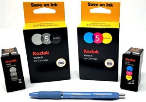 genuine kodak verite5 combo:std black (200 pg) std color (180 pg),refill cartridge,55/55+/55 plus/55w eco series,v60 eco,v640 eco,v64,v65 eco,v65 plus, fashion barrel md pnt. blk ink s-gel pen 0.7mm