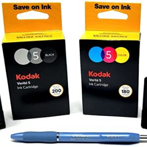 Genuine Kodak Verite5 Combo:Std Black (200 pg) Std Color (180 pg),Refill Cartridge,55/55+/55 Plus/55W Eco Series,V60 Eco,V640 Eco,V64,V65 Eco,V65 Plus, Fashion Barrel Md PNT. Blk Ink S-Gel Pen 0.7mm