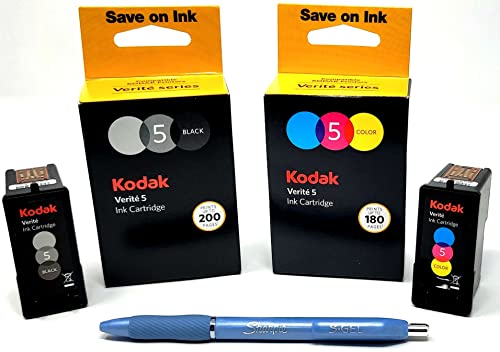 Genuine Kodak Verite5 Combo:Std Black (200 pg) Std Color (180 pg),Refill Cartridge,55/55+/55 Plus/55W Eco Series,V60 Eco,V640 Eco,V64,V65 Eco,V65 Plus, Fashion Barrel Md PNT. Blk Ink S-Gel Pen 0.7mm