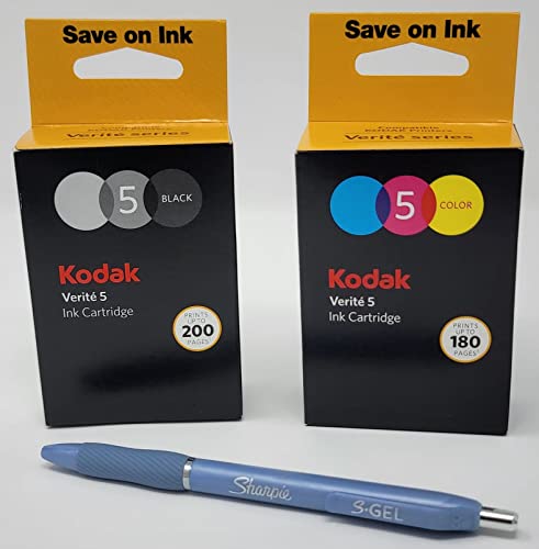 Genuine Kodak Verite5 Combo:Std Black (200 pg) Std Color (180 pg),Refill Cartridge,55/55+/55 Plus/55W Eco Series,V60 Eco,V640 Eco,V64,V65 Eco,V65 Plus, Fashion Barrel Md PNT. Blk Ink S-Gel Pen 0.7mm