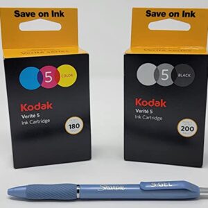 Genuine Kodak Verite5 Combo:Std Black (200 pg) Std Color (180 pg),Refill Cartridge,55/55+/55 Plus/55W Eco Series,V60 Eco,V640 Eco,V64,V65 Eco,V65 Plus, Fashion Barrel Md PNT. Blk Ink S-Gel Pen 0.7mm