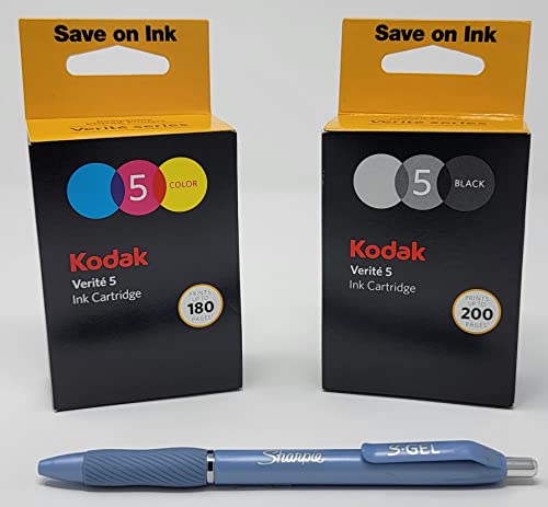 Genuine Kodak Verite5 Combo:Std Black (200 pg) Std Color (180 pg),Refill Cartridge,55/55+/55 Plus/55W Eco Series,V60 Eco,V640 Eco,V64,V65 Eco,V65 Plus, Fashion Barrel Md PNT. Blk Ink S-Gel Pen 0.7mm