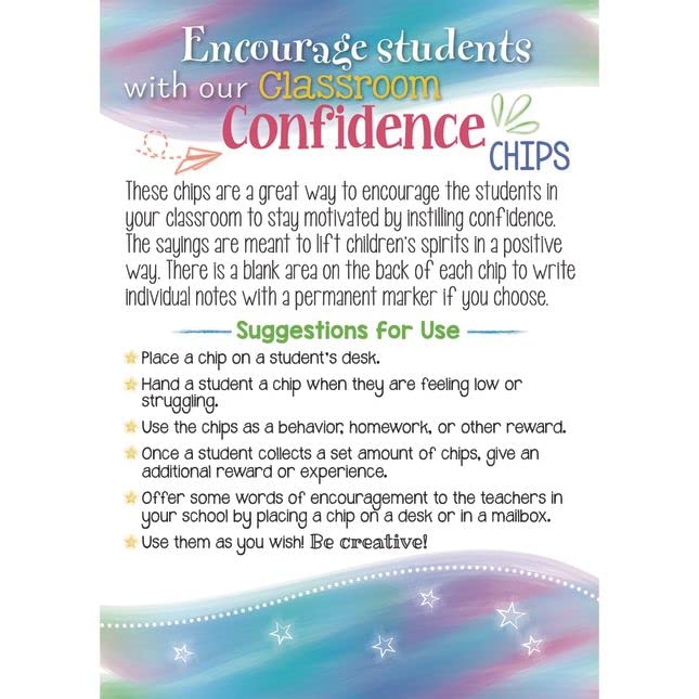 Really Good Stuff Confidence Chips – 100 Empowering, Motivational, Positive Affirmations – Encourage Positive Feelings– Social-Emotional Learning – SEL for The Home and Classroom