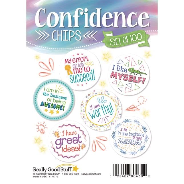 Really Good Stuff Confidence Chips – 100 Empowering, Motivational, Positive Affirmations – Encourage Positive Feelings– Social-Emotional Learning – SEL for The Home and Classroom