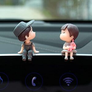 dadhot cute car decoration lovely couple car decoration cute cartoon couples action figure figurines balloon ornament auto interior dashboard accessories for boys girls gifts (gray hat,no balloons)