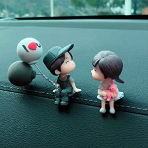 DADHOT Cute Car Decoration Lovely Couple Car Decoration Cute Cartoon Couples Action Figure Figurines Balloon Ornament Auto Interior Dashboard Accessories for Boys Girls Gifts (Gray hat,no Balloons)