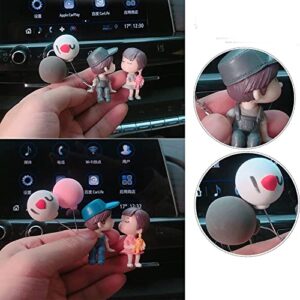 DADHOT Cute Car Decoration Lovely Couple Car Decoration Cute Cartoon Couples Action Figure Figurines Balloon Ornament Auto Interior Dashboard Accessories for Boys Girls Gifts (Gray hat,no Balloons)