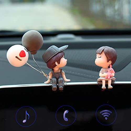 DADHOT Cute Car Decoration Lovely Couple Car Decoration Cute Cartoon Couples Action Figure Figurines Balloon Ornament Auto Interior Dashboard Accessories for Boys Girls Gifts (Gray hat,no Balloons)