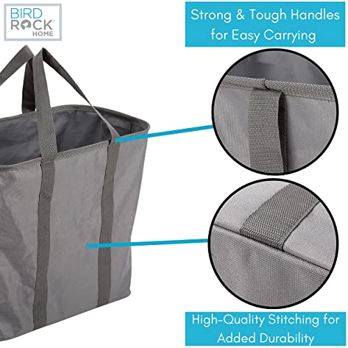 BIRDROCK HOME 75L Collapsible Laundry Basket Caddy - Grey - XL Foldable Tote Bag for Dirty Clothes - Strong Handles - Durable Fabric - Water Resistant - Lightweight