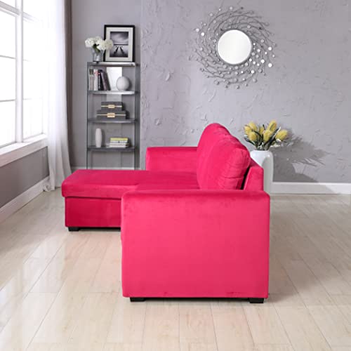 Legend Vansen Bed Velvet Storage Reversible Convertible Sectional Sleeper Sofa, Red