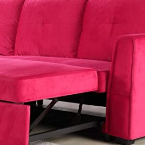 Legend Vansen Bed Velvet Storage Reversible Convertible Sectional Sleeper Sofa, Red