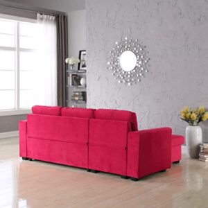 Legend Vansen Bed Velvet Storage Reversible Convertible Sectional Sleeper Sofa, Red