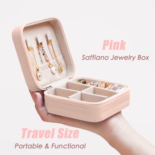 BeBeGee Exquisite Travel Jewelry Case, Portable Mini Jewelry Travel Organizer, Small Jewelry Boxes for Women, Bridesmaid Gifts and Travel Essentials Accessories to Store Rings, Necklaces, Earrings(1 PC Pink)