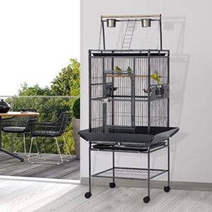 kinpaw 68" bird cage large - wrought iron open play top perch with rolling stand castor wheels feeding bowl for parrot cockatiel finch pet supplies black…