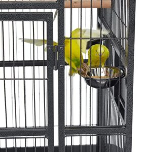 Kinpaw 68" Bird Cage Large - Wrought Iron Open Play Top Perch with Rolling Stand Castor Wheels Feeding Bowl for Parrot Cockatiel Finch Pet Supplies Black…