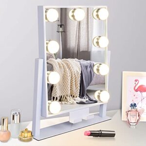 kottova makeup mirror vanity mirror with lights lighted make up mirror,3 color modes,9 led dimmable hollywood mirror with stand,touch control,360 rotation,detachable 10x magnification mirror,white