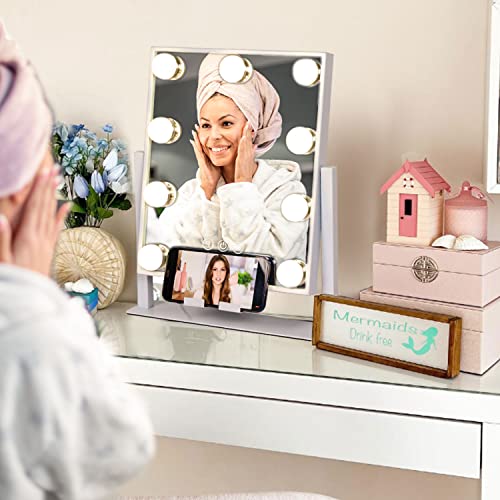 Kottova Makeup Mirror Vanity Mirror with Lights Lighted Make Up Mirror,3 Color Modes,9 LED Dimmable Hollywood Mirror with Stand,Touch Control,360 Rotation,Detachable 10X Magnification Mirror,White