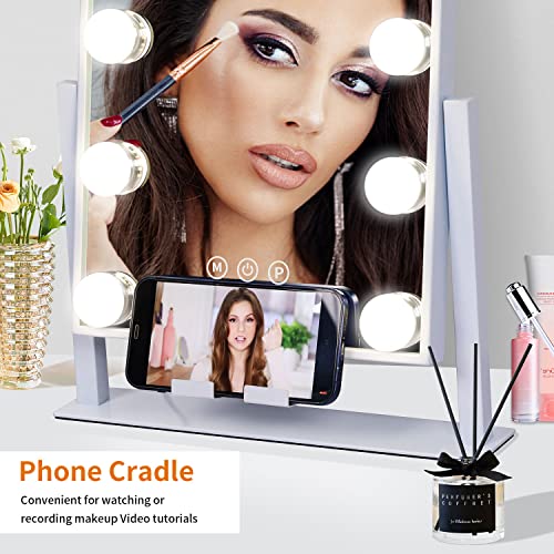 Kottova Makeup Mirror Vanity Mirror with Lights Lighted Make Up Mirror,3 Color Modes,9 LED Dimmable Hollywood Mirror with Stand,Touch Control,360 Rotation,Detachable 10X Magnification Mirror,White