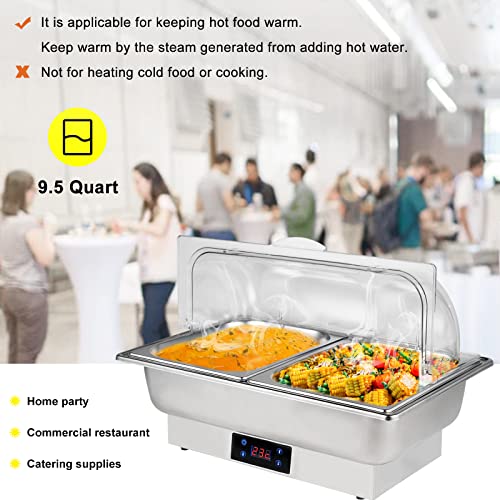 YMJOINMX Roll Top Chef Chafing Dish Buffet Set 2 Pans Food Warmer Buffet Servers and Warmers Digital Display Temperature Warming Tray Bain Marie Food Warmer for Parties Commercial Food Steam Table