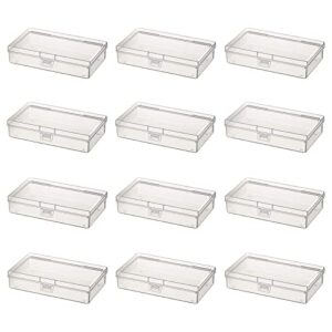 ljy 12 pieces rectangular empty mini clear plastic organizer storage box containers with hinged lids (5.3 x 3.1 x 1.2 inch, transparent)