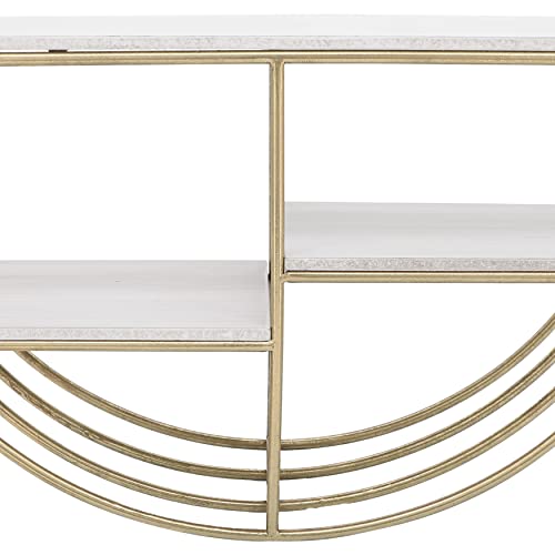 Sagebrook Home 3-Layer Half Moon Shelf - Iron and Wood Shelf - Gold/White Mounted Wall Shelf - 21" x 11" Decorative Wall Storage for Home or Office