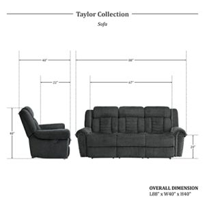 Lexicon Taylor Manual Double Reclining Sofa, Charcoal