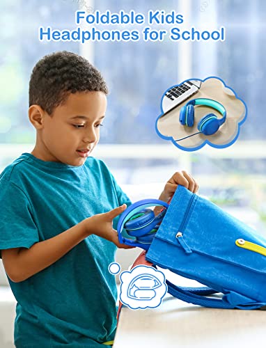 KLYLOP Kids Headphones with Microphone, Wired Headphone Over-Ear for Kids for School, 85/94dB Volume Limiter, Headphones for Kid with Share Function, Foldable Headset for iPad Kindle Fire