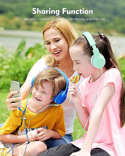 KLYLOP Kids Headphones with Microphone, Wired Headphone Over-Ear for Kids for School, 85/94dB Volume Limiter, Headphones for Kid with Share Function, Foldable Headset for iPad Kindle Fire