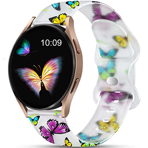 GEAK Transparent Band Compatible for Samsung Watch 4 Bands/Galaxy Watch 5 Band 40mm/ Galaxy Active 2 Watch Bands,20mm Soft Pattern Printed Fadeless Strap for Galaxy Watch 3 41mm Women Butterfly