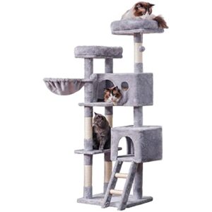 Heybly Cat Tree, Cat Tower for Indoor Cats,Multi-Level Cat Furniture Condo for Large Cats with 2 Padded Plush Perch, Cozy Basket and Scratching Posts HCT023W