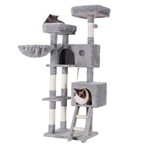 Heybly Cat Tree, Cat Tower for Indoor Cats,Multi-Level Cat Furniture Condo for Large Cats with 2 Padded Plush Perch, Cozy Basket and Scratching Posts HCT023W